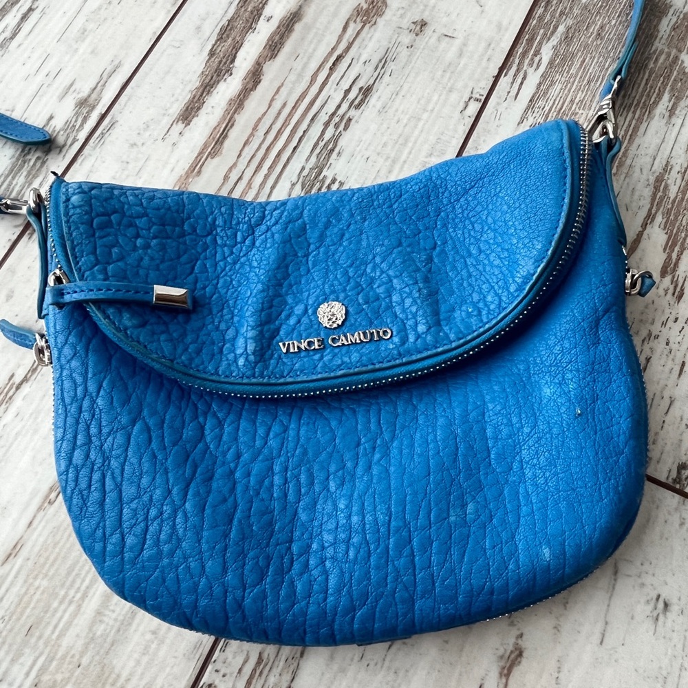 Vince Camuto Rizo Blue Pebbled Leather Crossbody Bag